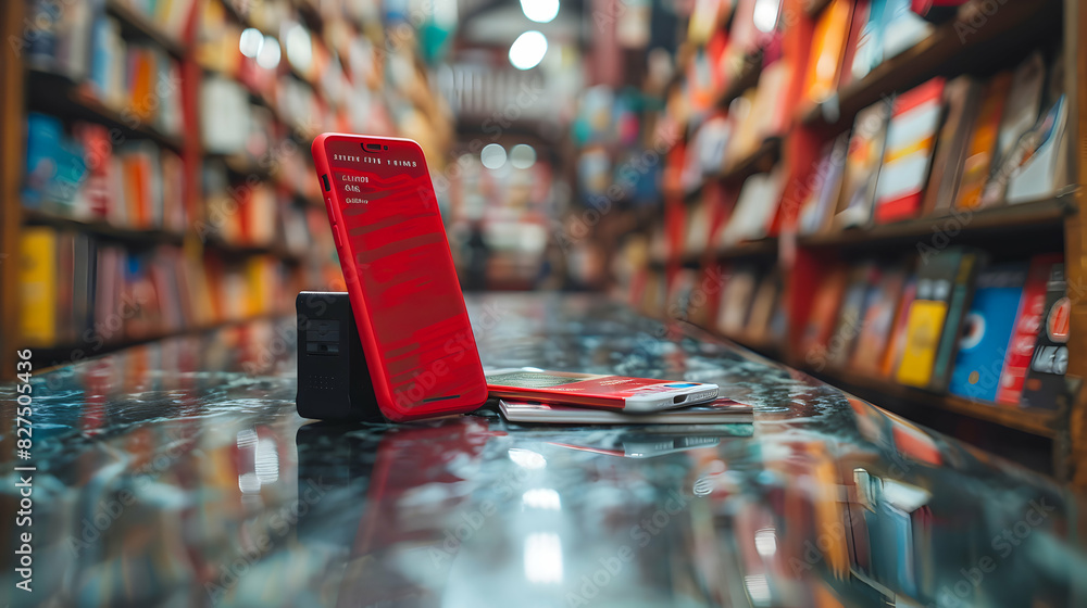 Poster modern and convenient mobile payment at a bookstore high resolution image showcasing realistic trans