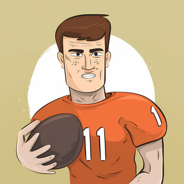 recommend clip art: American Football Player with Ball in field,Cartoon quarterback picture,vector illustration cartoon.