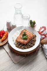 Lentils stew with fried fish and white rice monday meal