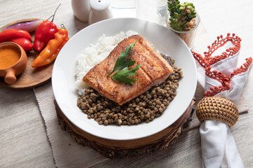 Lentils stew with fried fish and white rice monday meal