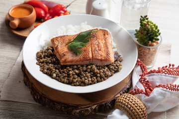 Lentils stew with fried fish and white rice monday meal