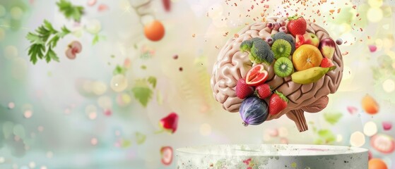 A blank podium showcase with a brain health and nutrition theme