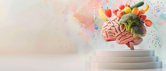 A blank podium showcase with a brain health and nutrition theme