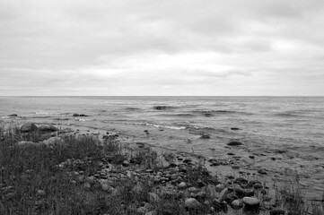 Granite stones on shore of Lake Ladoga.