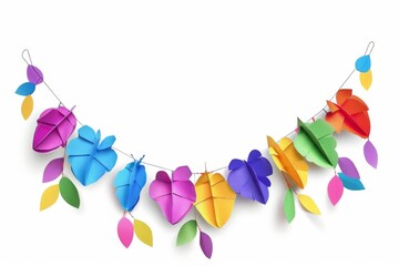 Fototapeta premium Colorful Paper Garlands isolated white background, di-cut style, object as model