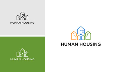 human house logo. team work connection people logo. real estate consulting vector template