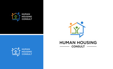 human house logo. team work connection people logo. real estate consulting vector template