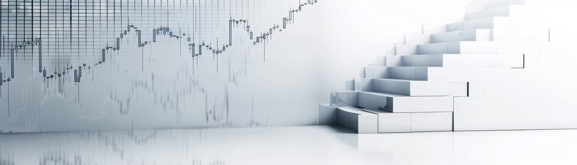 Obraz premium Luxurious staircase with collapsing steps, a downward financial graph in the background, isolated on white background, copy space