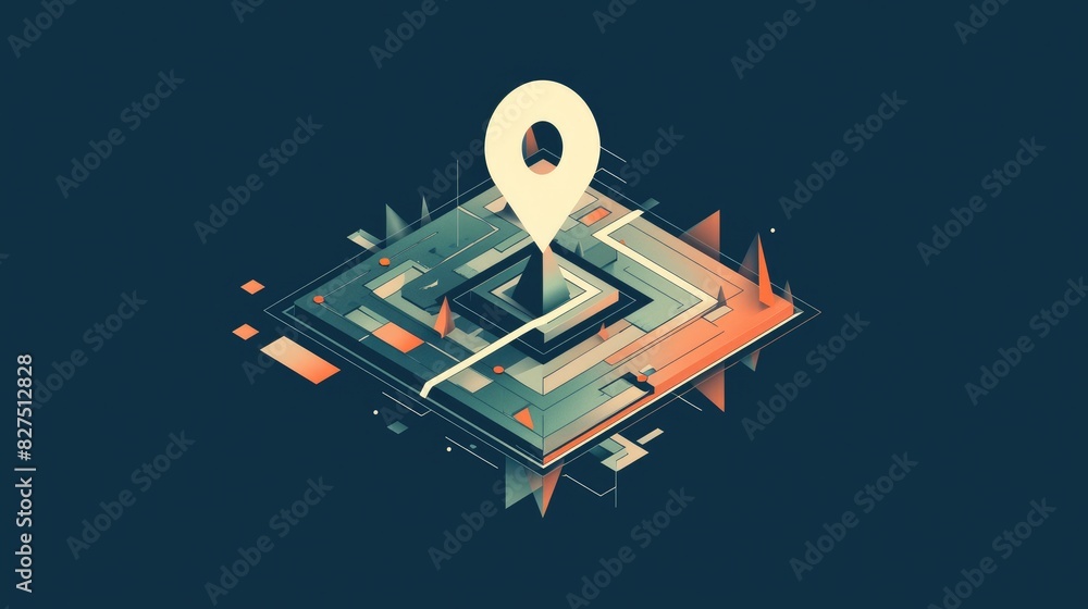 Poster a chic and modern dark map icon featuring sleek pin pointers in a flat style