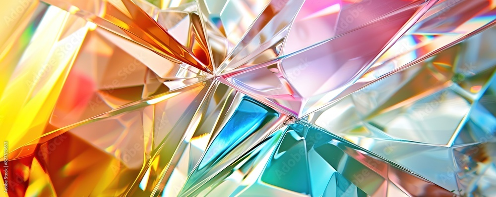 Poster vibrant colorful crystal facets reflect light, creating an abstract pattern.