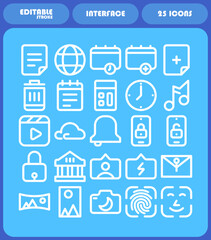 collection of user interface icon sets in the form of editable strokes, collection of business and usability icons