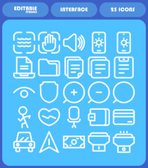 collection of user interface icon sets in the form of editable strokes, collection of business and usability icons