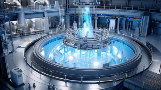 A boiling water reactor (BWR) in operation, highlighting the direct steam production within the reactor vessel, in a technical illustration style. --ar 16:9 --style raw