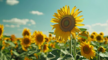 Blooming Beauty: Vibrant Sunflower Field Under Azure Skies
