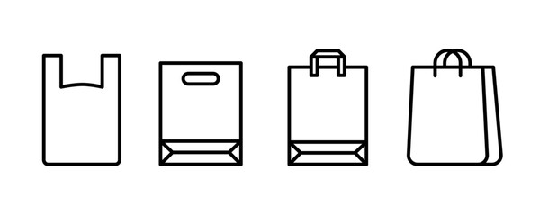 Shopping bags outline icons set. Editable stroke. Isolated vector illustration 