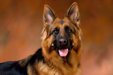 In a studio photo, a friendly German shepherd dog is captured pulling a funny face, radiating charm and playfulness. This portrait perfectly captures the lovable and humorous nature of the dog. 