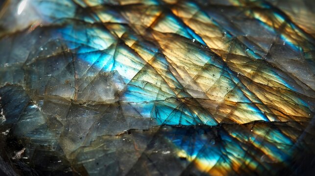 Polished Labradorite Surface with Iridescent Blues and Golds - Stunning Natural Mineral Texture for Design and Decor