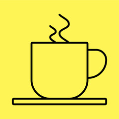 simple coffee cup icon, line vector isolated on yellow background. trendy and modern design