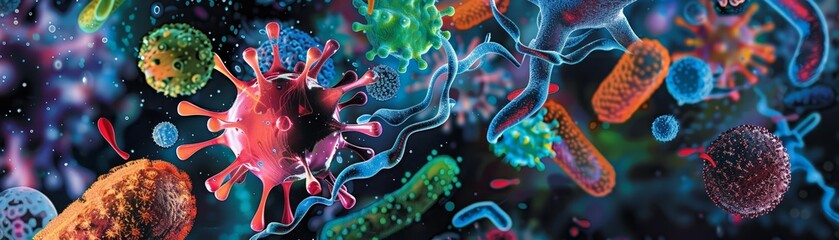 Obraz premium An illustrative and colorful depiction of various bacteria and viruses