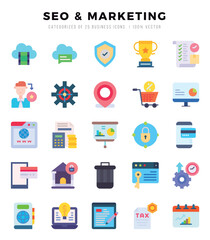 Set of SEO & MARKETING Icons Flat icons collection.