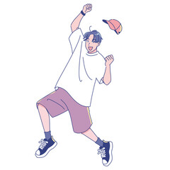 元気にジャンプするアニメ調の若い男性