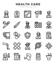 Set of HEALTH CARE Icons. Simple line art style icons pack.for website and mobile site and apps.