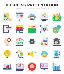 Business Presentation web icons in Flat style.