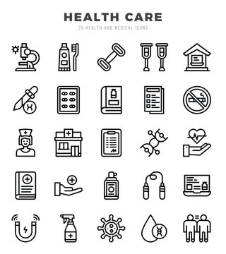 Set of simple Lineal HEALTH CARE Icons. Lineal art icons pack. Vector illustration.