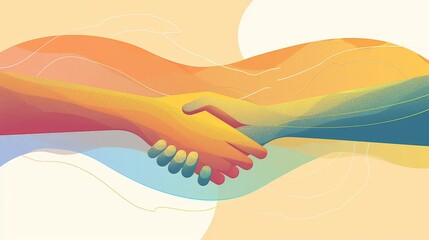 A 2D flat style depiction of hands joining together in a handshake, representing partnership and cooperation. The background features a minimalist gradient to add depth without distracting from the