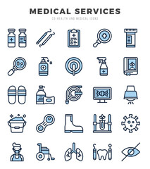 Simple Set of MEDICAL SERVICES Related Vector Two Color Icons.