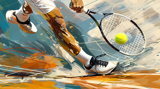 Painting Dynamic Tennis Action Abstract Artistic Illustration of a Tennis Player in Motion Capturing the Energy and Movement of the Sport Wallpaper Digital Art Poster Brainstorming Background