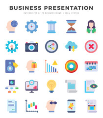 Set of simple Flat Business Presentation Icons. Flat art icons pack. Vector illustration.