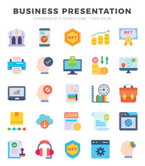 Set of 25 Business Presentation Flat Icons Pack.