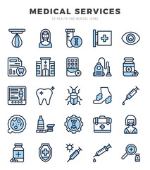 Set of simple Two Color MEDICAL SERVICES Icons. Two Color art icons pack. Vector illustration.