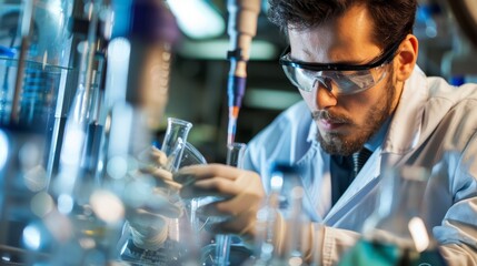 Innovative Engineer Creating Advanced Materials in Laboratory Setting