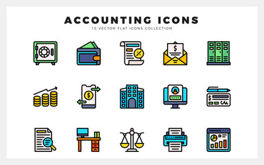 15 Accounting Lineal Color icons pack. vector illustration.