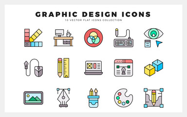 15 Graphic Design Lineal Color icon pack. vector illustration.