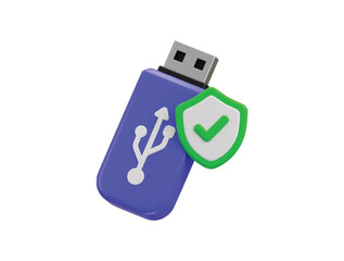 USB pendrive with protect shield icon concept of data protected 3d rendering vector illustration 