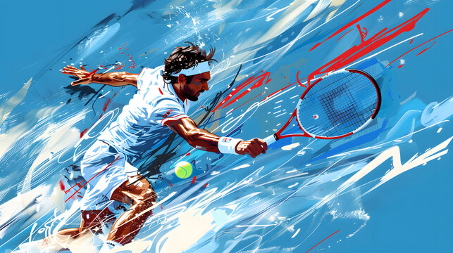 Painting Dynamic Tennis Action Abstract Artistic Illustration of a Tennis Player in Motion Capturing the Energy and Movement of the Sport Wallpaper Digital Art Poster Brainstorming Background