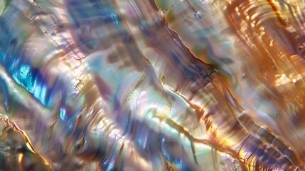 Iridescent Nacre Texture with Vibrant Rainbow Colors and Natural Patterns for Artistic Backgrounds