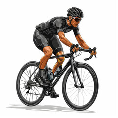 Naklejka premium Racing cyclist in action set. Fast road biker from side, front, back and three quarter view. Editable vector illustration.