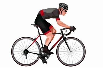 Naklejka premium Racing cyclist in action set. Fast road biker from side, front, back and three quarter view. Editable vector illustration.