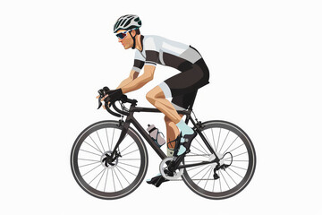 Fototapeta premium Racing cyclist in action set. Fast road biker from side, front, back and three quarter view. Editable vector illustration.
