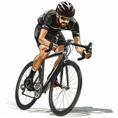 Naklejka premium Racing cyclist in action set. Fast road biker from side, front, back and three quarter view. Editable vector illustration.