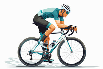 Racing cyclist in action set. Fast road biker from side, front, back and three quarter view. Editable vector illustration.