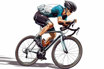 Obraz premium Racing cyclist in action set. Fast road biker from side, front, back and three quarter view. Editable vector illustration.