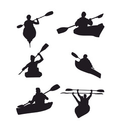 silhouettes of kayaking set. Illustration of men and women in kayak. 