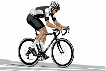 Obraz premium Racing cyclist in action set. Fast road biker from side, front, back and three quarter view. Editable vector illustration.
