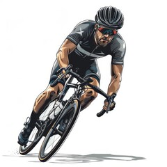 Racing cyclist in action set. Fast road biker from side, front, back and three quarter view. Editable vector illustration.