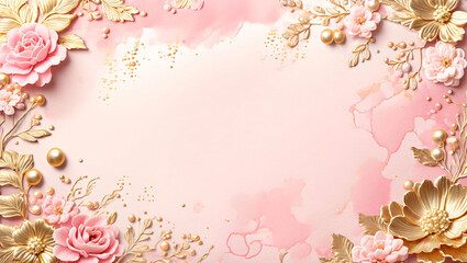 Pink and gold background for a baby shower invitation